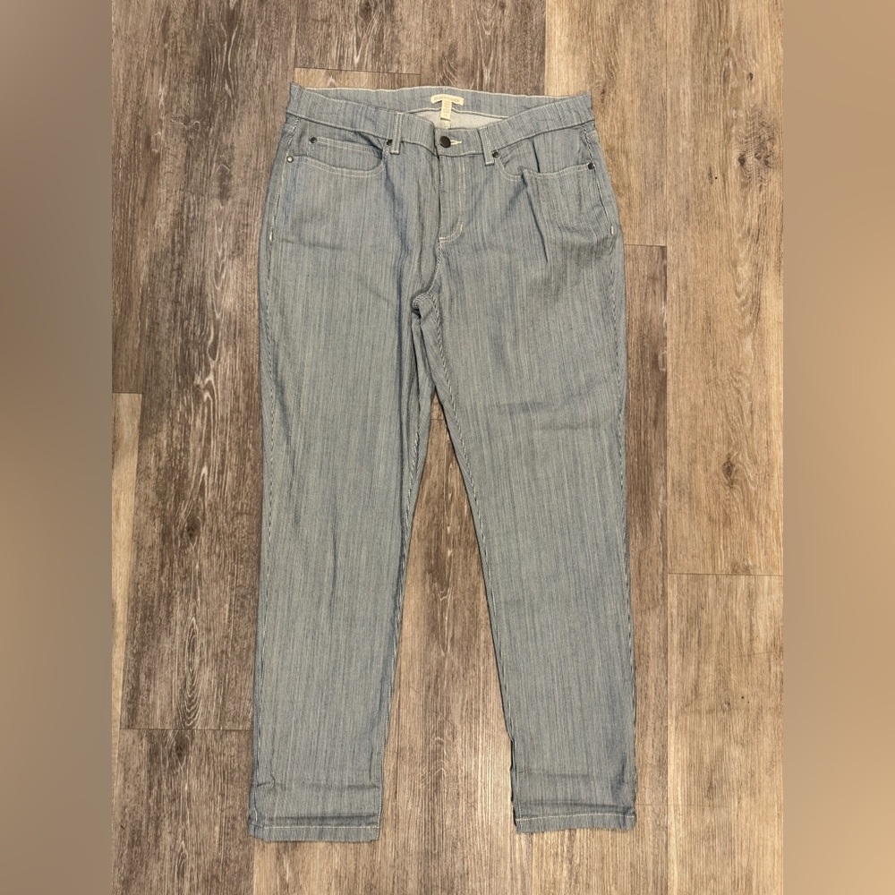 Eileen Fisher light blue striped organic cotton blend straight pants